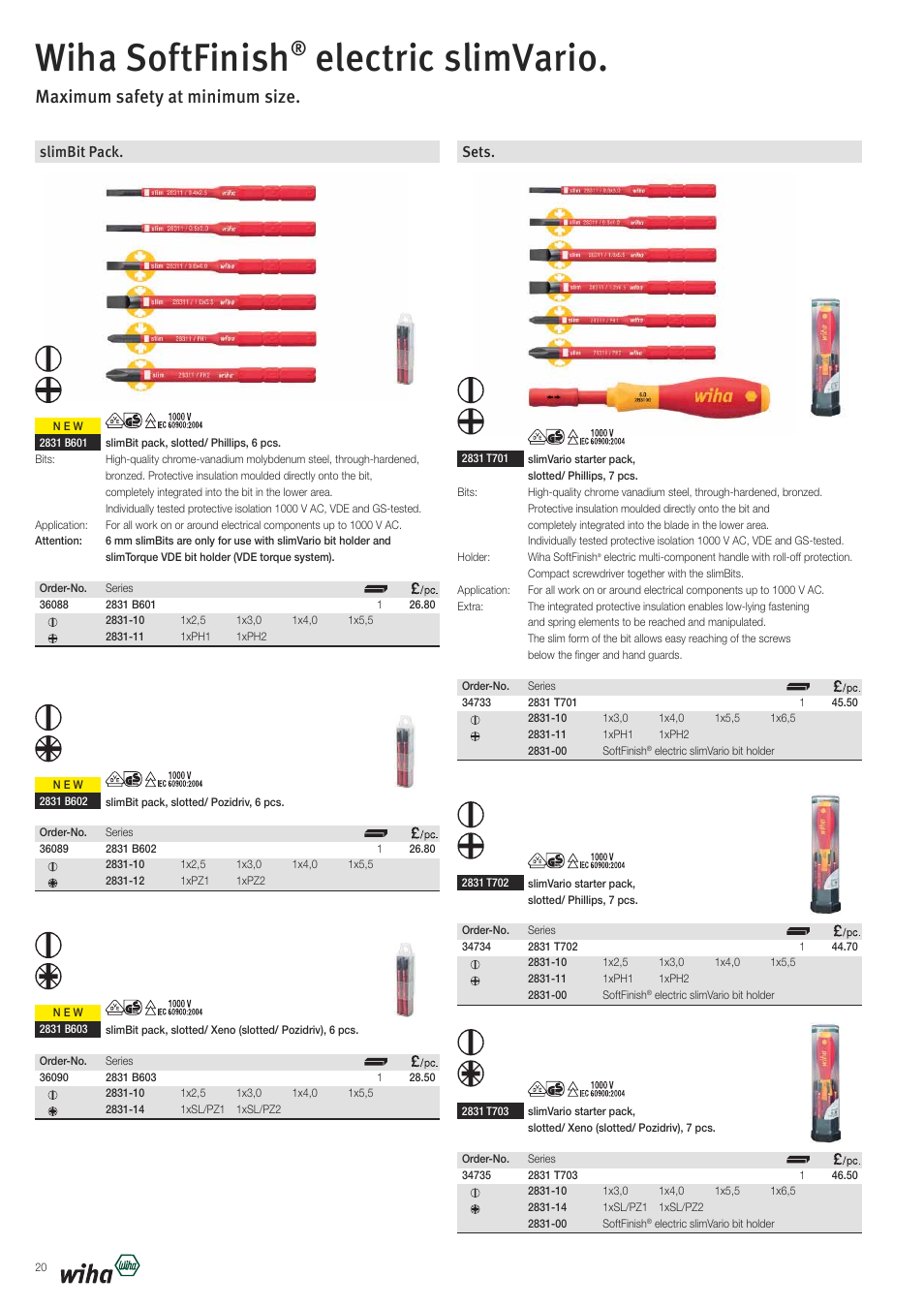 Wiha softfinish, Electric slimvario, Maximum safety at minimum size | Slimbit pack, Sets | Wiha Tools VDE tools brochure User Manual | Page 20 / 68