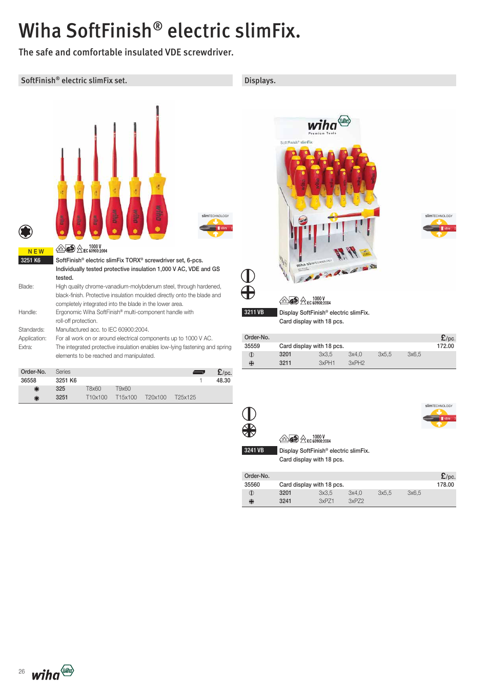 Wiha softfinish, Electric slimfix, The safe and comfortable insulated vde screwdriver | Softfinish, Electric slimfix set, Displays | Wiha Tools VDE tools brochure User Manual | Page 26 / 68