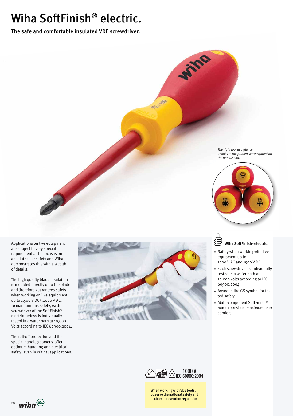 Wiha softfinish, Electric, The safe and comfortable insulated vde screwdriver | Wiha Tools VDE tools brochure User Manual | Page 28 / 68