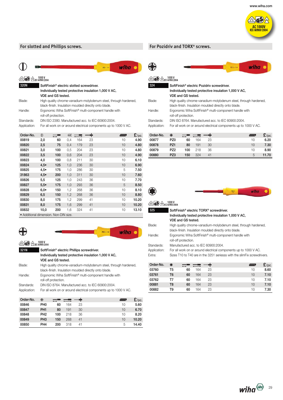 For slotted and phillips screws, For pozidriv and torx, Screws | Wiha Tools VDE tools brochure User Manual | Page 29 / 68