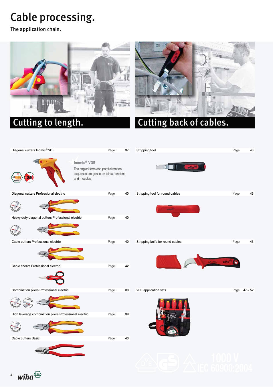 Cable processing, Cutting back of cables. cutting to length, The application chain | Wiha Tools VDE tools brochure User Manual | Page 4 / 68