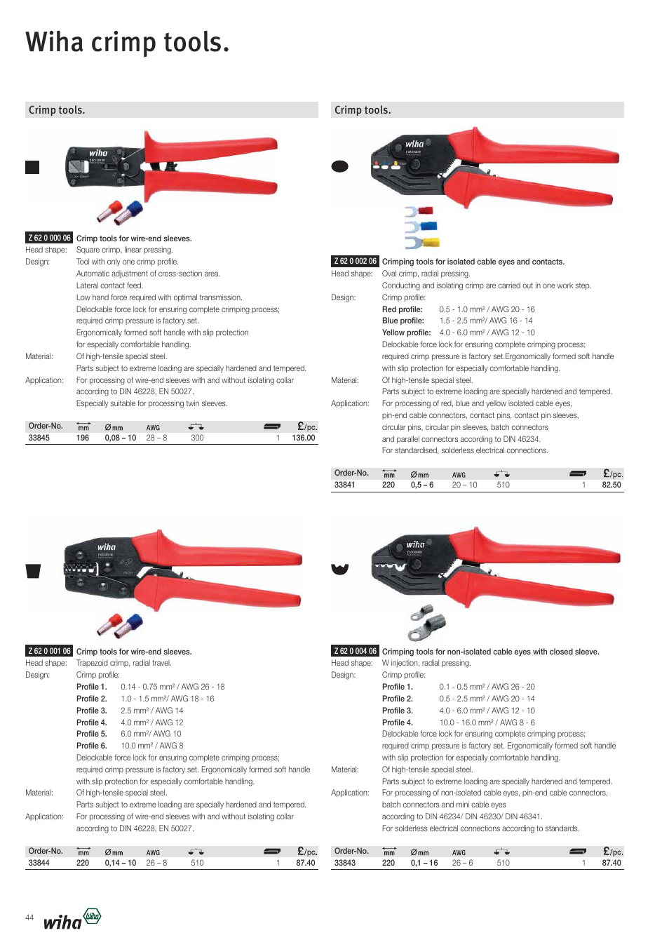 Wiha crimp tools, Crimp tools | Wiha Tools VDE tools brochure User Manual | Page 44 / 68