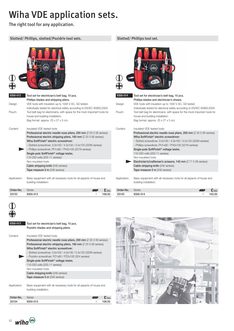 Wiha vde application sets, The right tool for any application, Slotted/ phillips, slotted/pozidriv tool sets | Slotted/ phillips tool set | Wiha Tools VDE tools brochure User Manual | Page 52 / 68