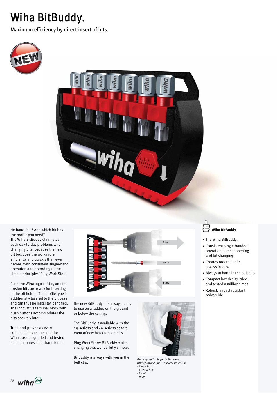 Wiha bitbuddy, Maximum efficiency by direct insert of bits | Wiha Tools VDE tools brochure User Manual | Page 58 / 68