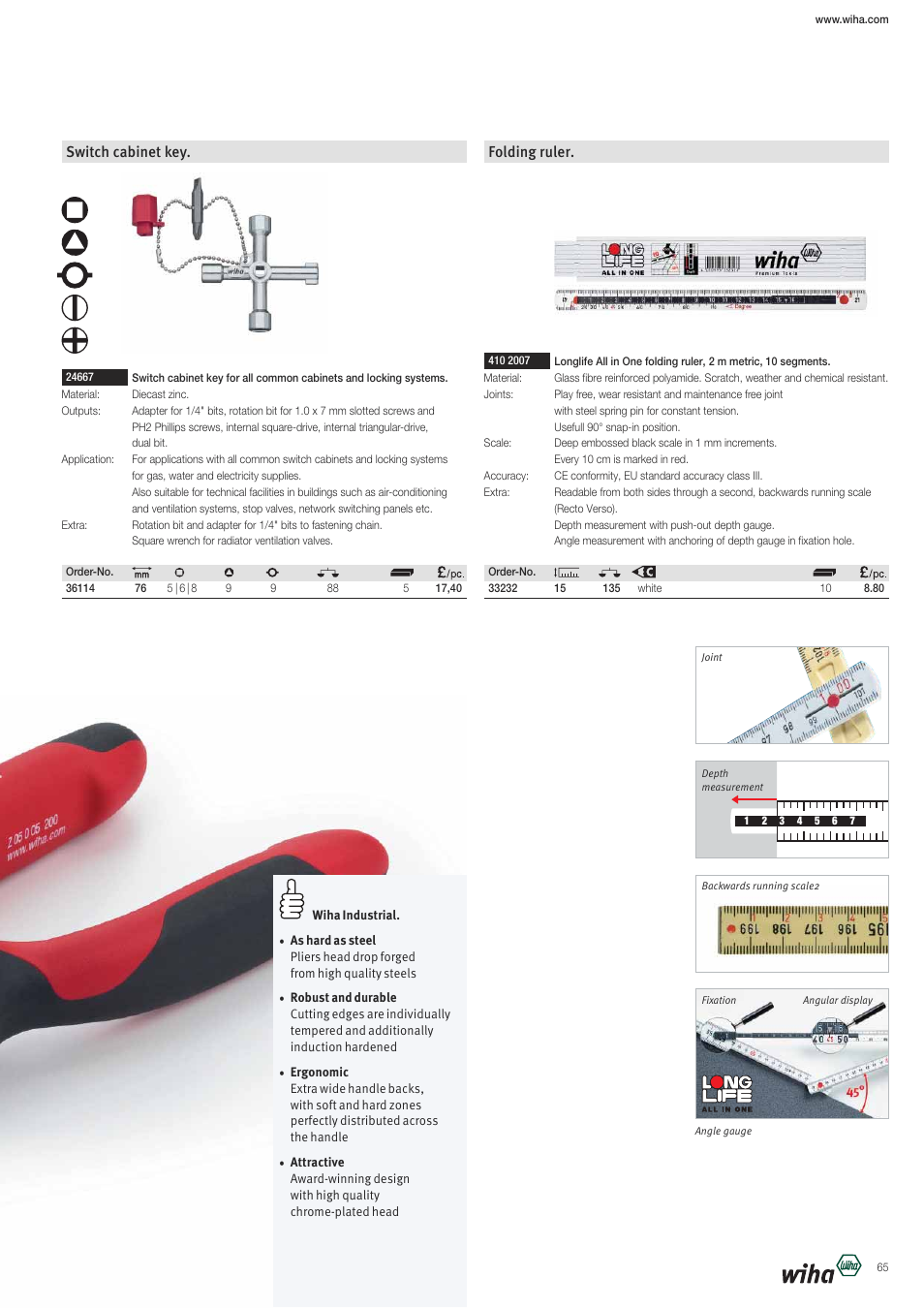 Folding ruler. switch cabinet key | Wiha Tools VDE tools brochure User Manual | Page 65 / 68