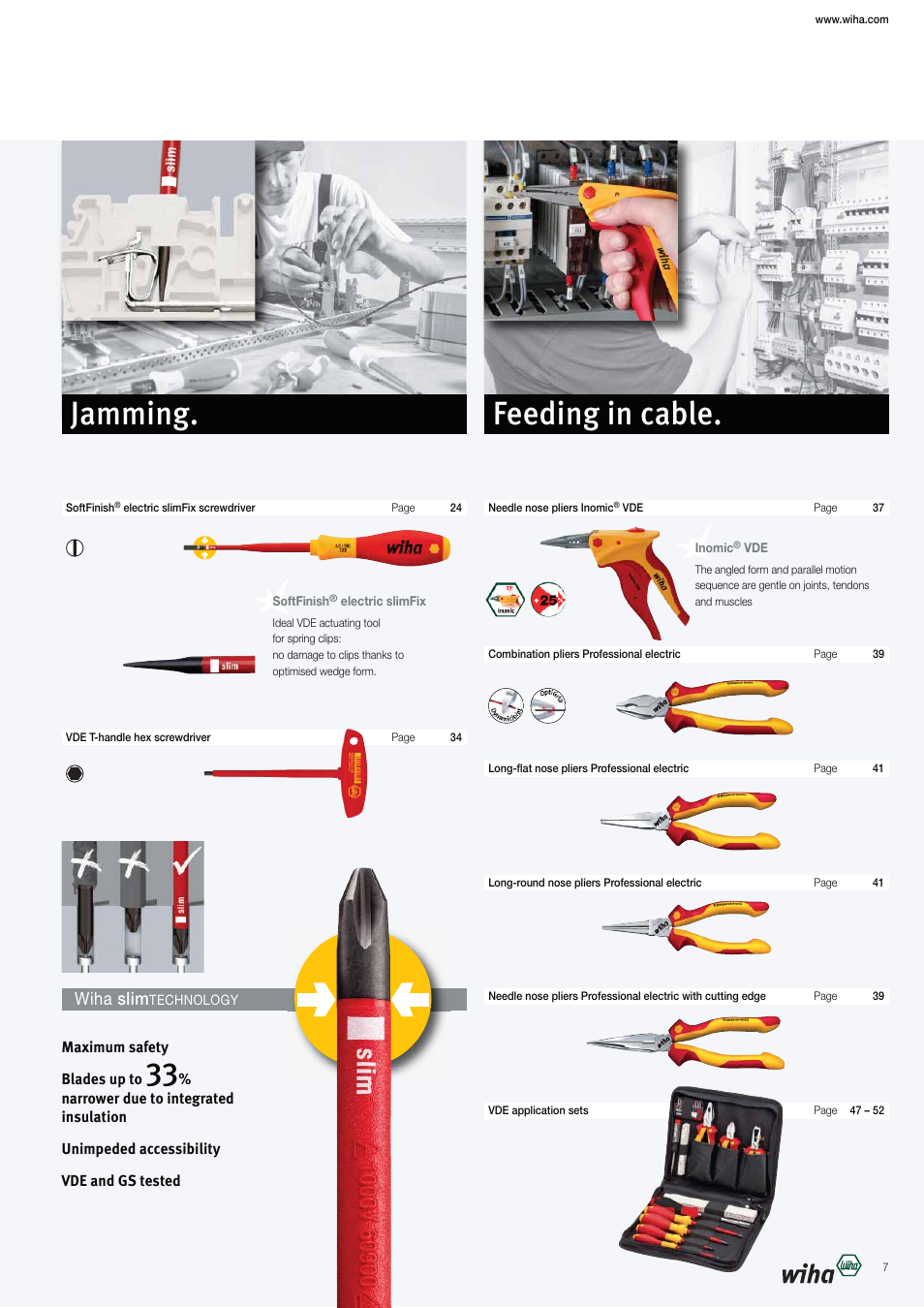 Jamming. feeding in cable, Wiha slim | Wiha Tools VDE tools brochure User Manual | Page 7 / 68