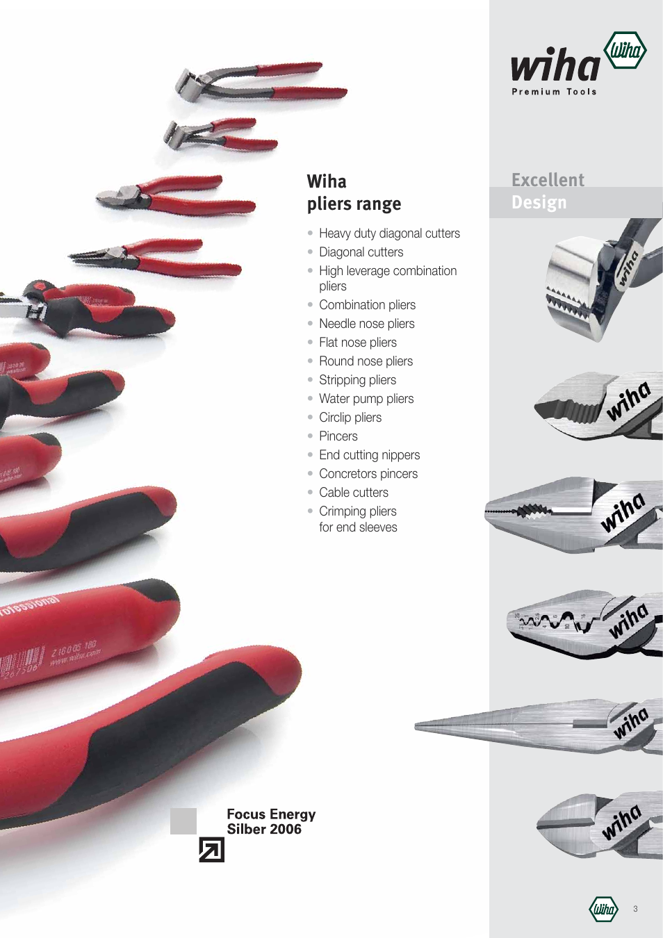 Wiha pliers range, Excellent design | Wiha Tools Pliers brochure User Manual | Page 3 / 8