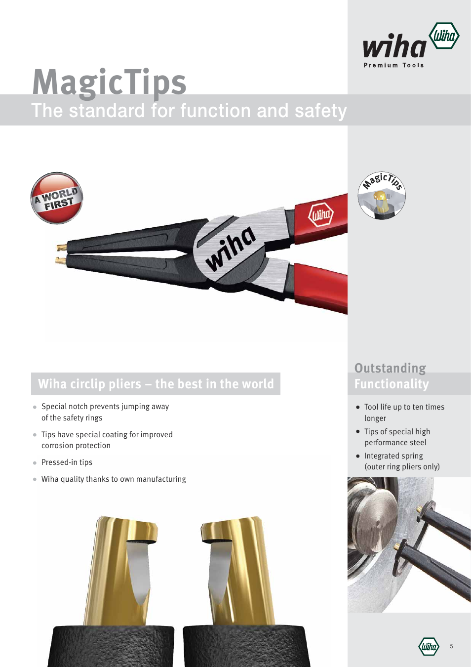 Magictips, The standard for function and safety, Outstanding functionality | Wiha circlip pliers – the best in the world | Wiha Tools Pliers brochure User Manual | Page 5 / 8