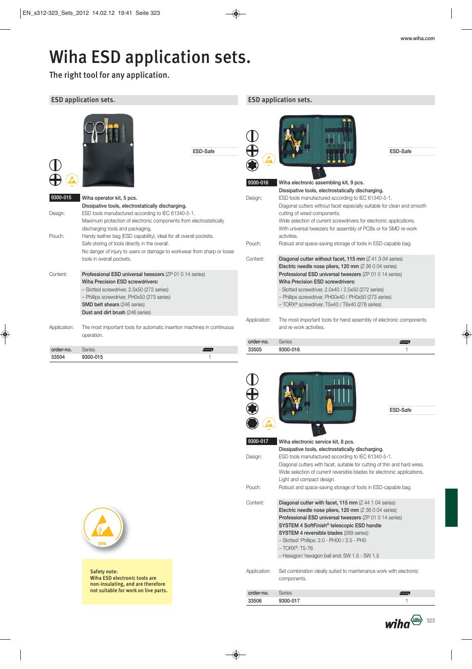 Wiha esd application sets, The right tool for any application, Esd application sets | Wiha Tools Mixed sets User Manual | Page 12 / 12