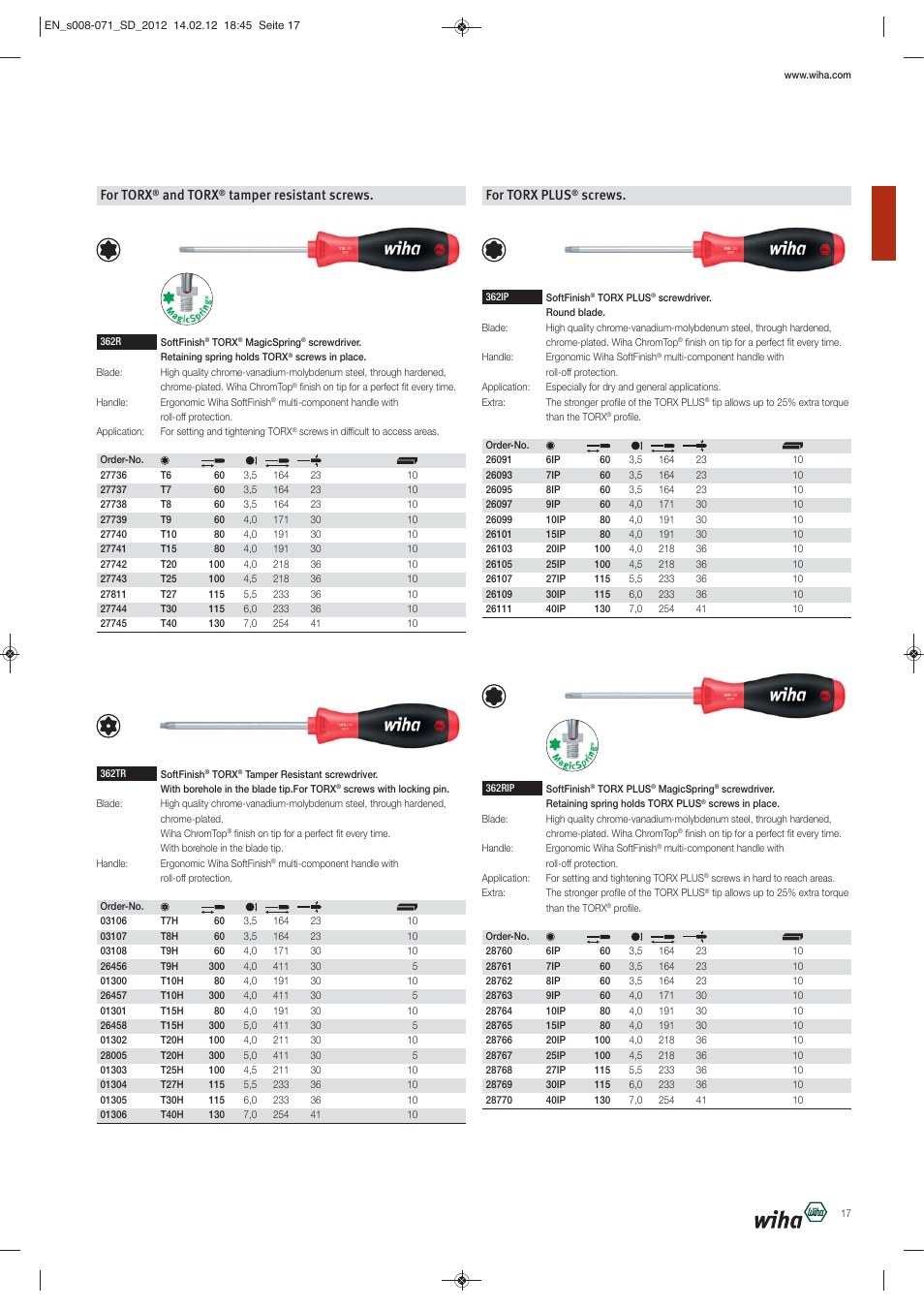 For torx, And torx, Tamper resistant screws | For torx plus, Screws | Wiha Tools Screwdrivers User Manual | Page 10 / 64