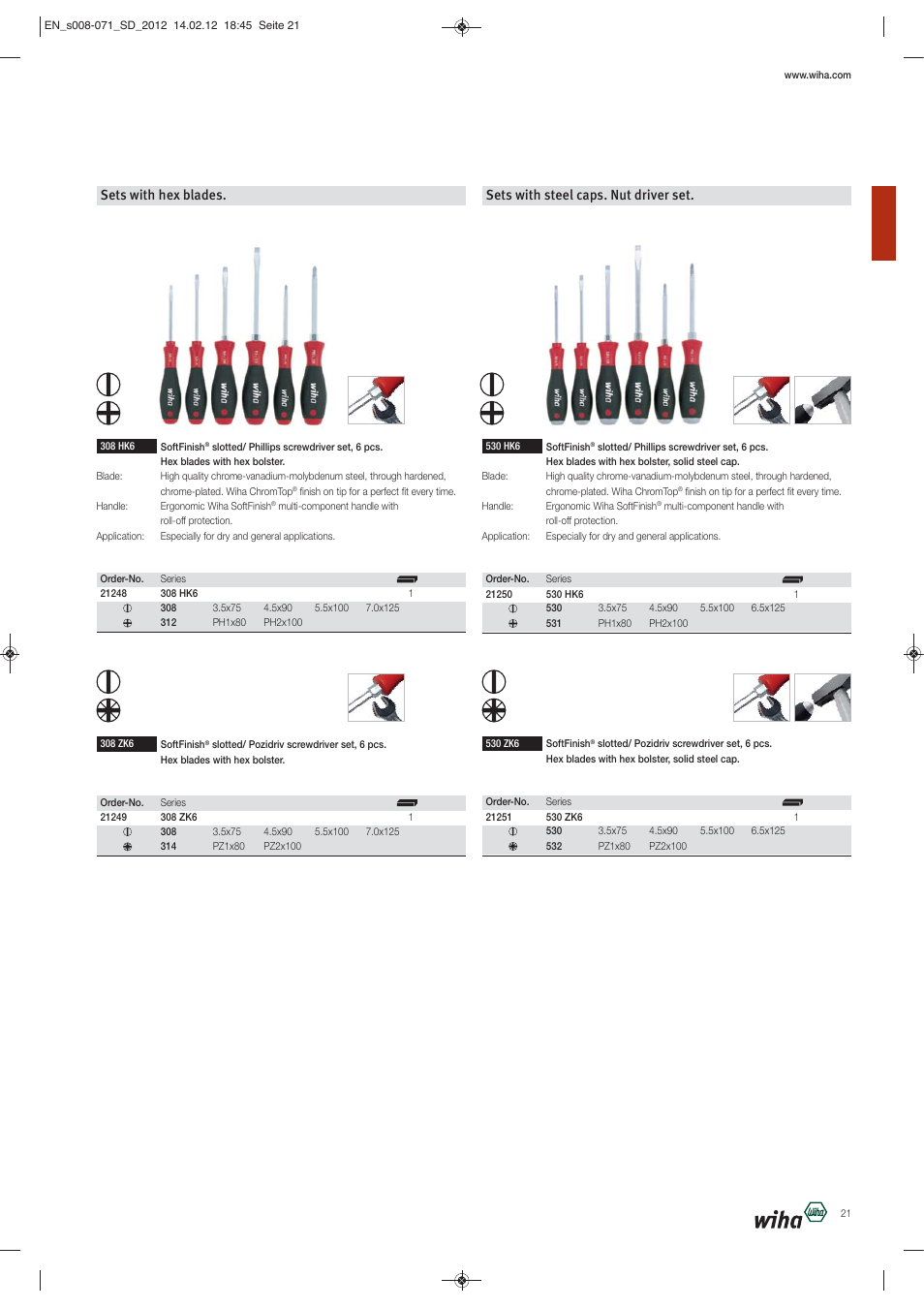 Sets with hex blades, Sets with steel caps. nut driver set | Wiha Tools Screwdrivers User Manual | Page 14 / 64