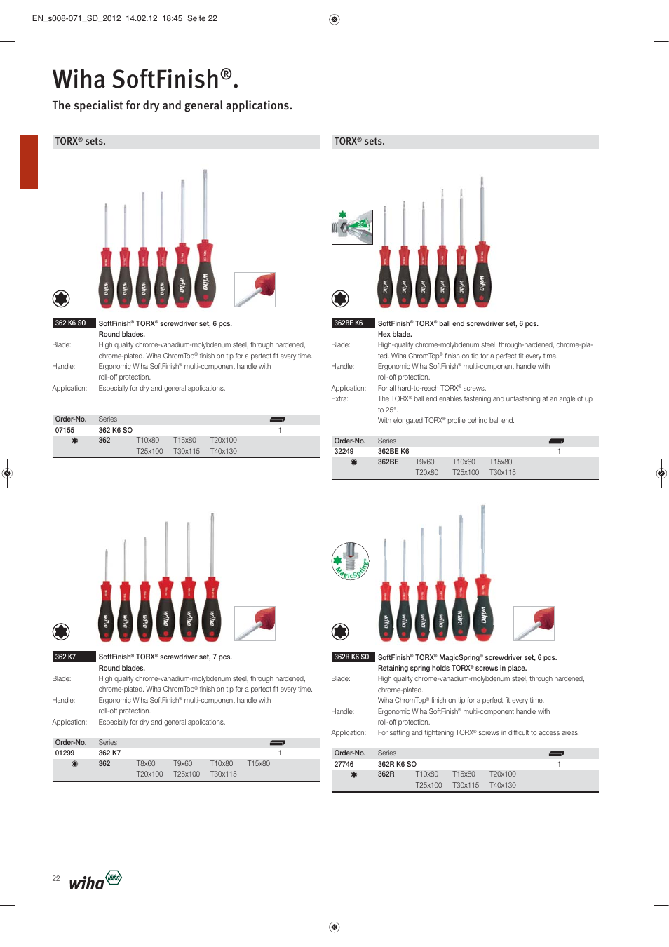 Wiha softfinish, The specialist for dry and general applications, Torx | Sets | Wiha Tools Screwdrivers User Manual | Page 15 / 64