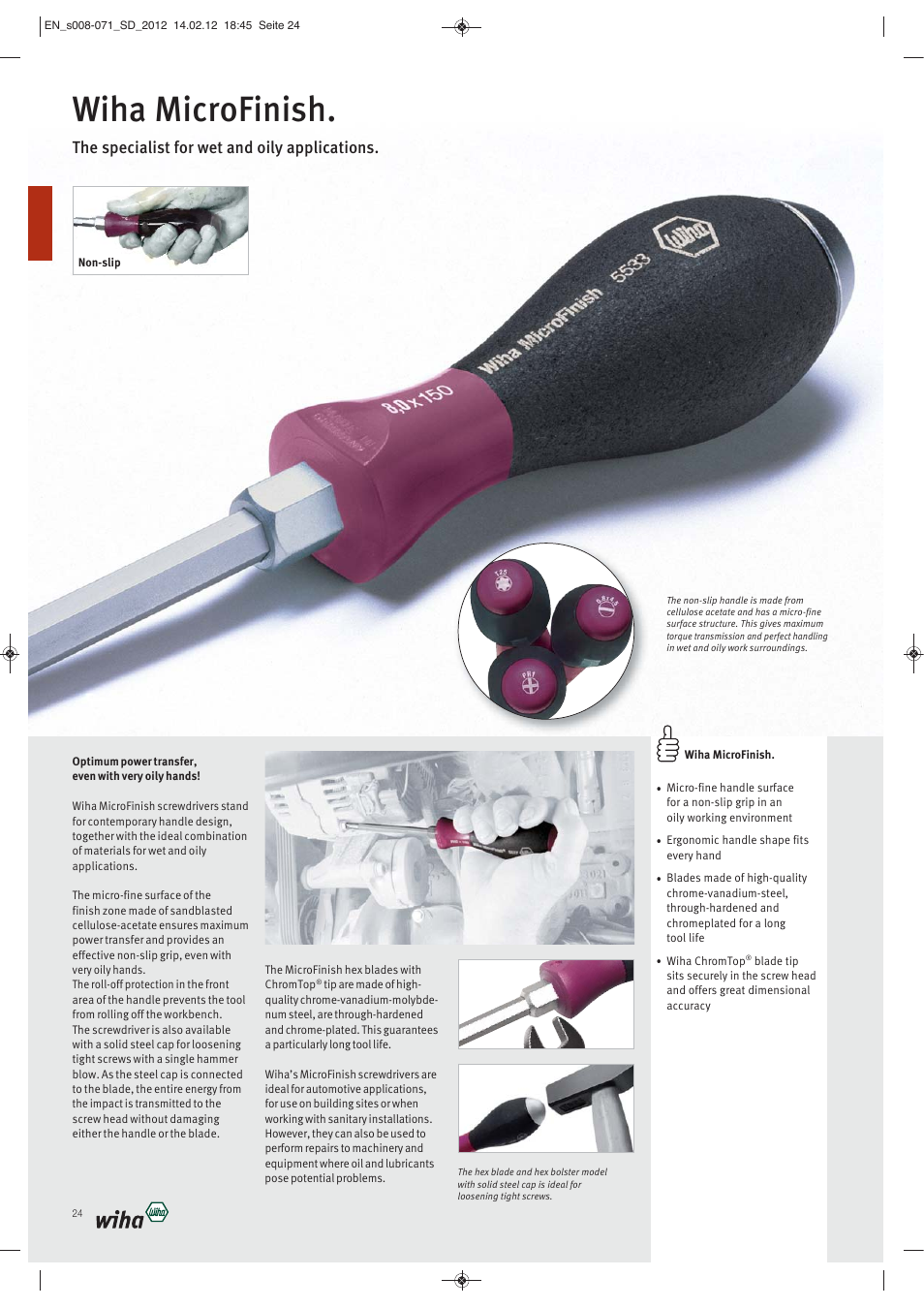Wiha microfinish, The specialist for wet and oily applications | Wiha Tools Screwdrivers User Manual | Page 17 / 64