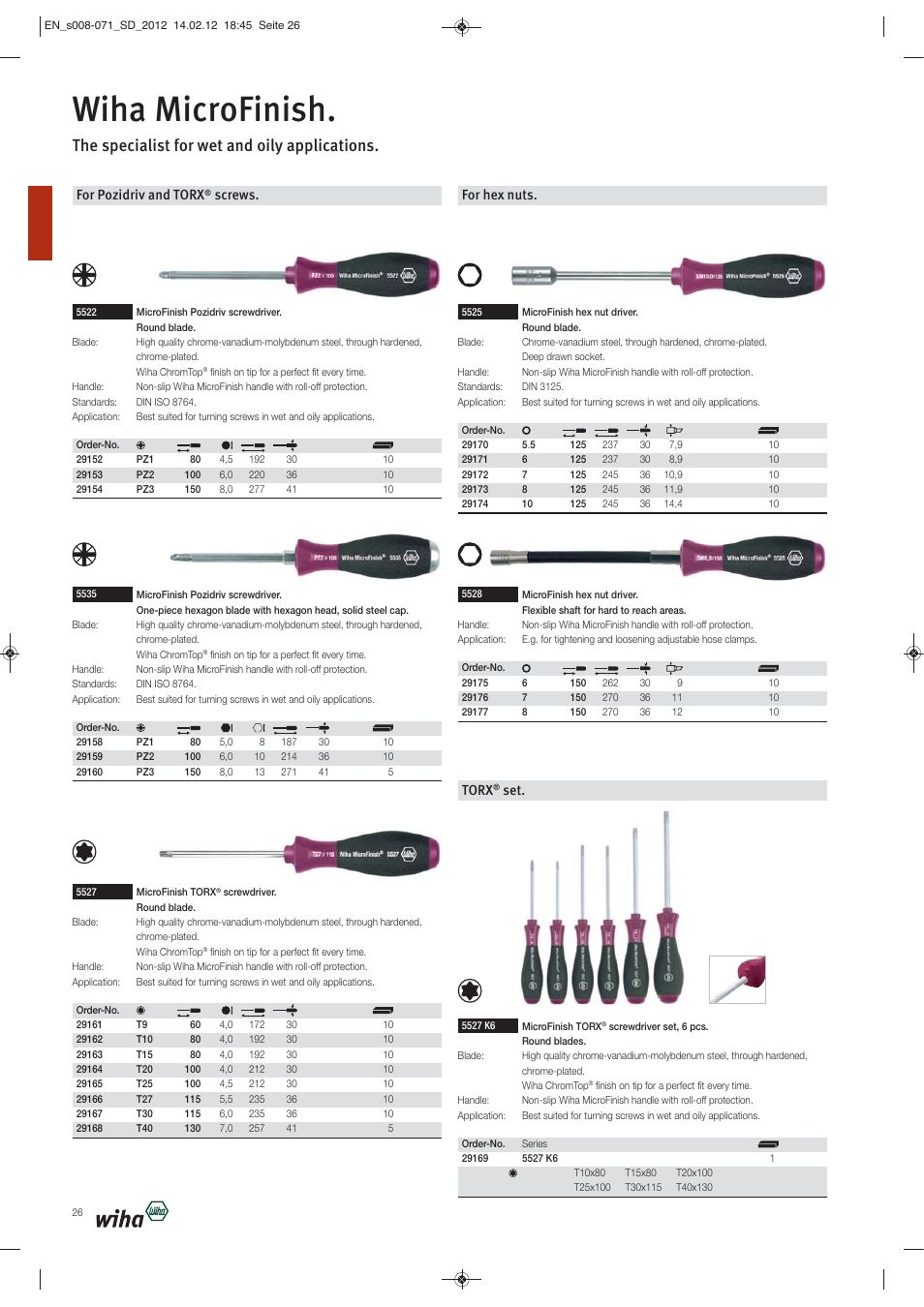 Wiha microfinish, The specialist for wet and oily applications, Torx | For pozidriv and torx, Screws, For hex nuts | Wiha Tools Screwdrivers User Manual | Page 19 / 64