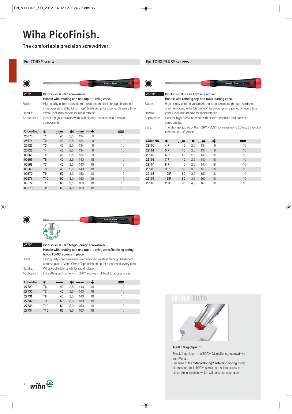 Wiha picofinish, Wiha info, The comfortable precision screwdriver | For torx, Screws, For torx plus | Wiha Tools Screwdrivers User Manual | Page 29 / 64