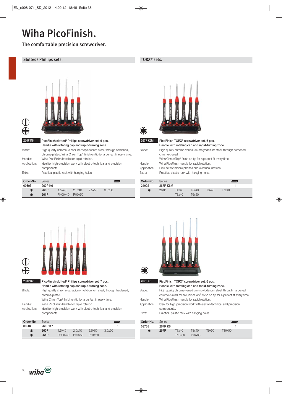 Wiha picofinish, The comfortable precision screwdriver, Slotted/ phillips sets | Torx, Sets | Wiha Tools Screwdrivers User Manual | Page 31 / 64
