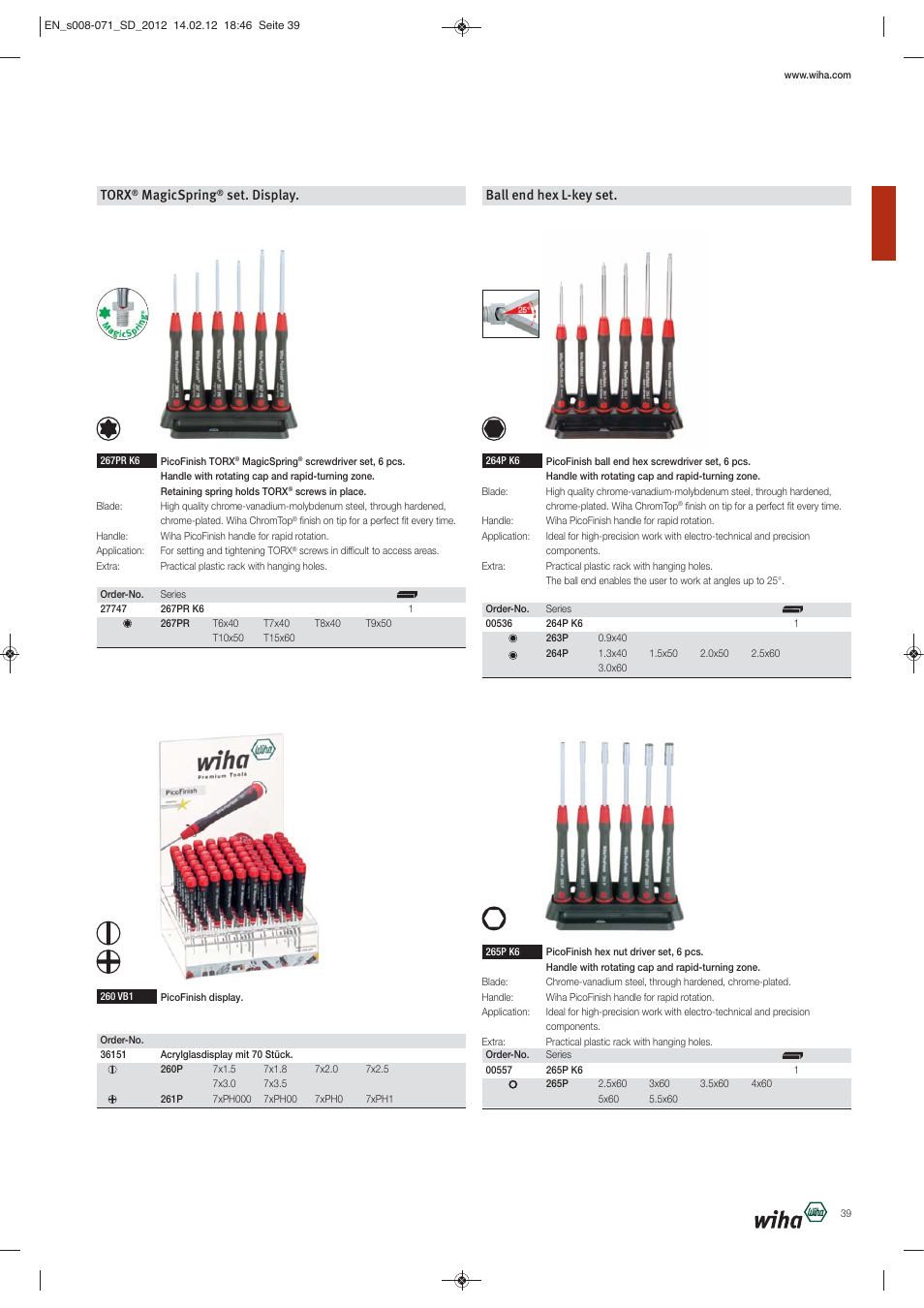 Torx, Magicspring, Set. display | Ball end hex l-key set | Wiha Tools Screwdrivers User Manual | Page 32 / 64
