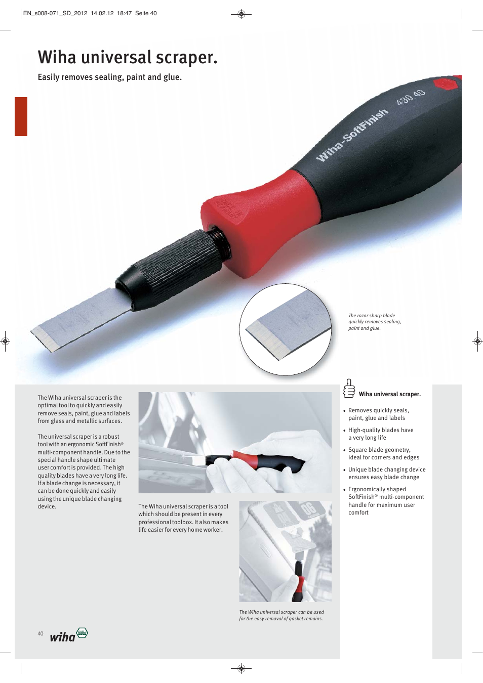 Wiha universal scraper, Easily removes sealing, paint and glue | Wiha Tools Screwdrivers User Manual | Page 33 / 64