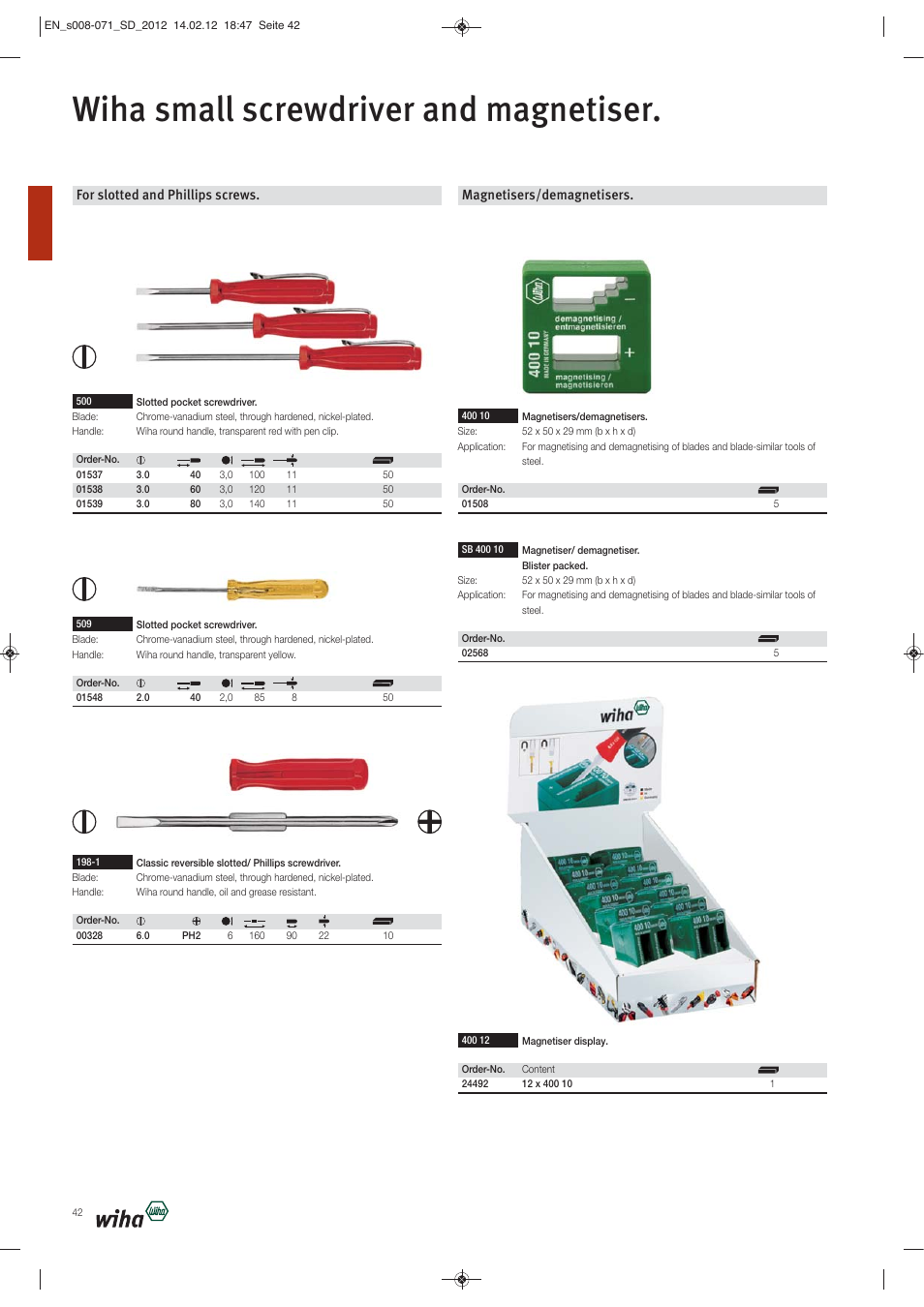 Wiha small screwdriver and magnetiser, For slotted and phillips screws, Magnetisers/demagnetisers | Wiha Tools Screwdrivers User Manual | Page 35 / 64
