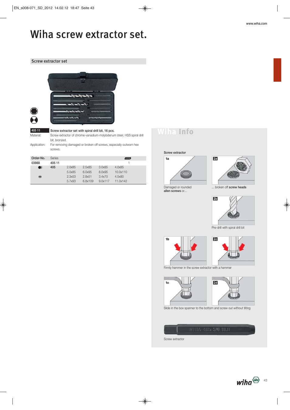 Wiha screw extractor set, Wiha info | Wiha Tools Screwdrivers User Manual | Page 36 / 64