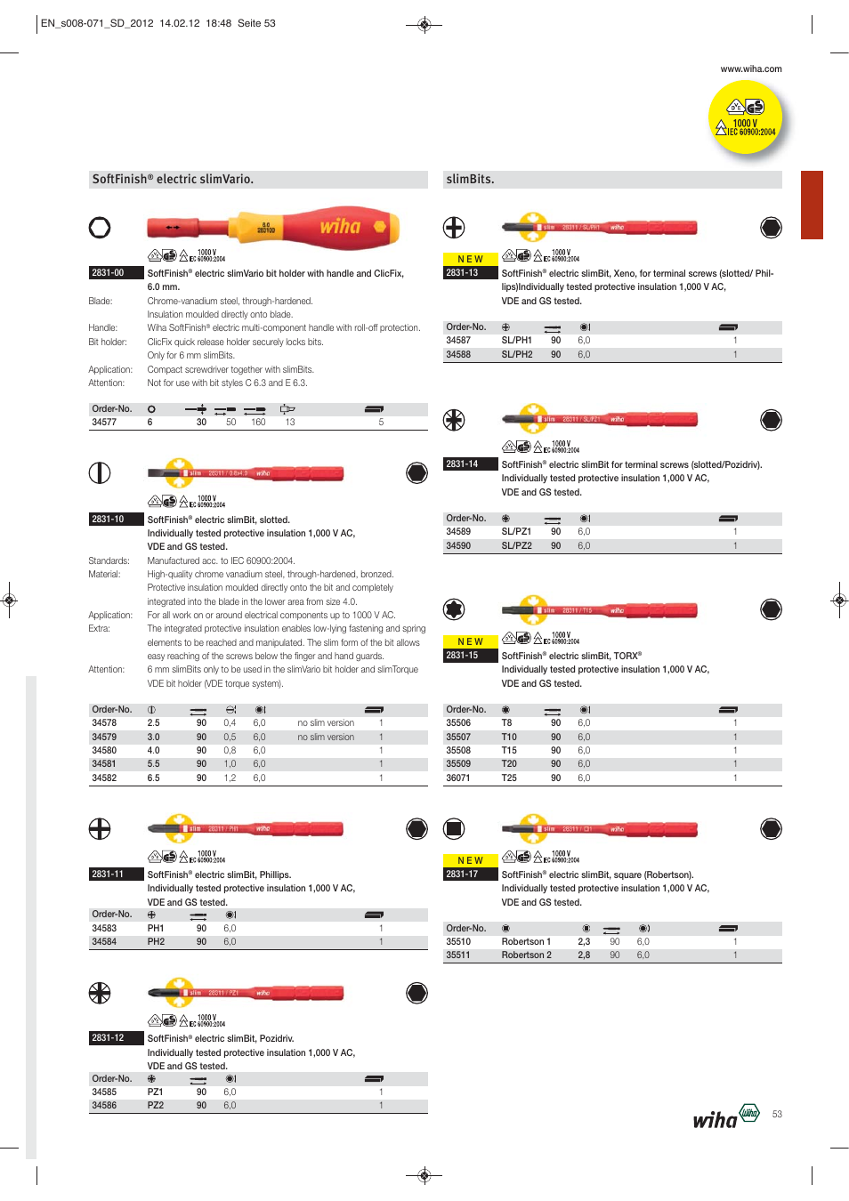 Softfinish, Electric slimvario, Slimbits | Wiha Tools Screwdrivers User Manual | Page 46 / 64