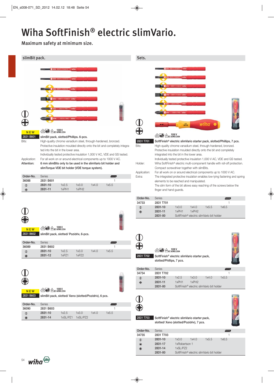 Wiha softfinish, Electric slimvario, Maximum safety at minimum size | Slimbit pack, Sets | Wiha Tools Screwdrivers User Manual | Page 47 / 64