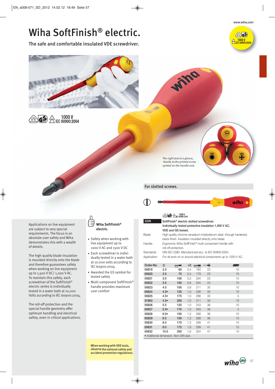 Wiha softfinish, Electric, The safe and comfortable insulated vde screwdriver | For slotted screws | Wiha Tools Screwdrivers User Manual | Page 50 / 64