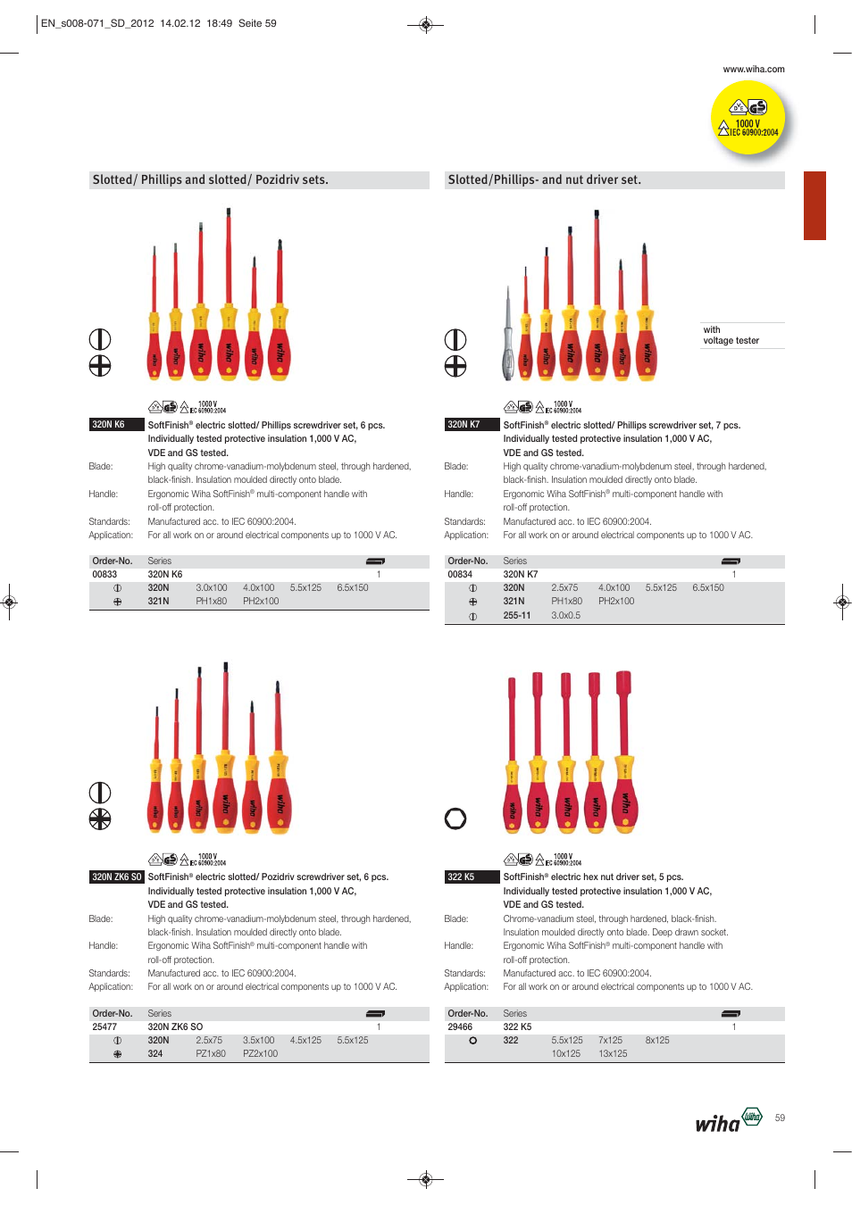 Slotted/ phillips and slotted/ pozidriv sets, Slotted/phillips- and nut driver set | Wiha Tools Screwdrivers User Manual | Page 52 / 64