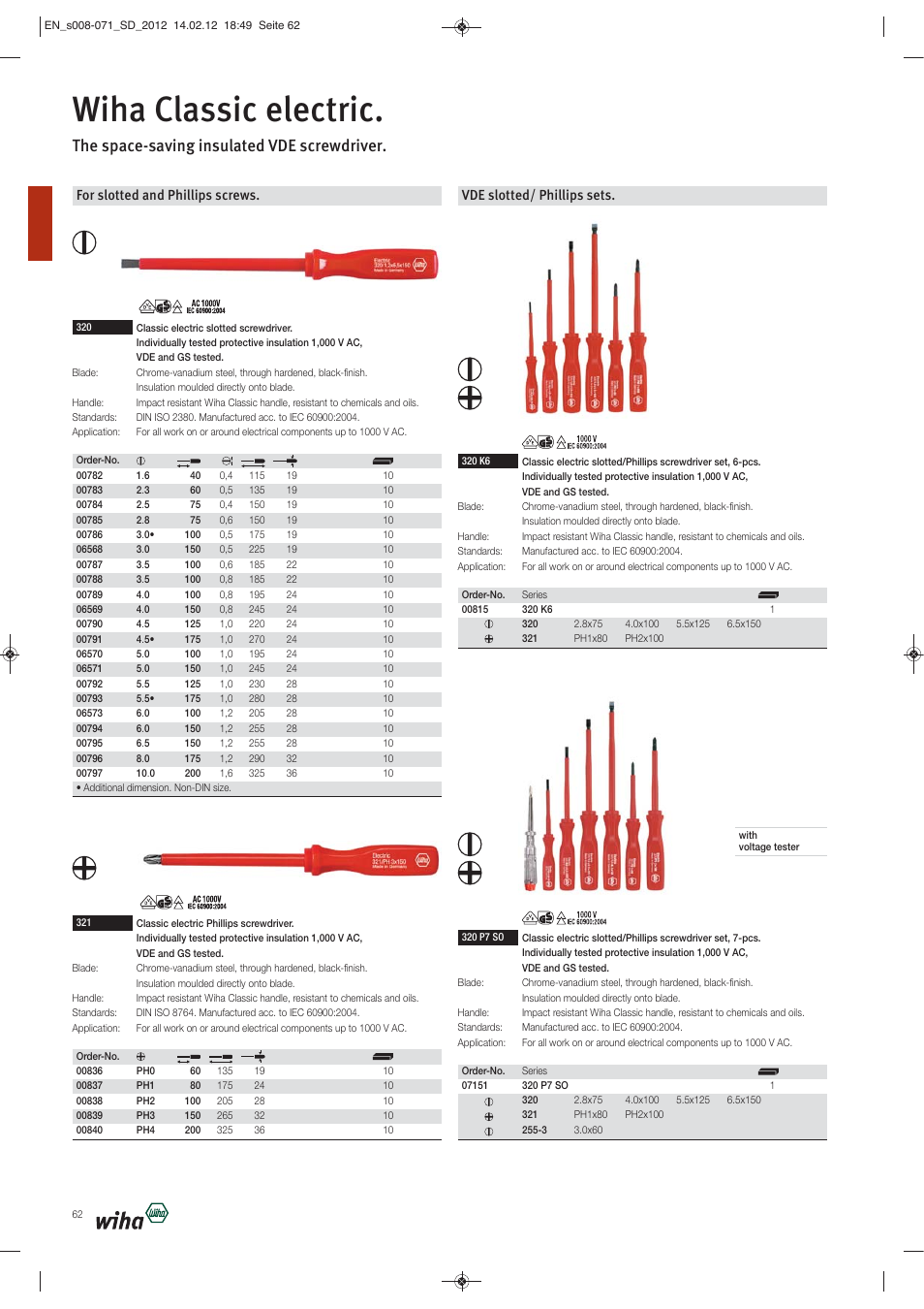 Wiha classic electric, The space-saving insulated vde screwdriver, For slotted and phillips screws | Vde slotted/ phillips sets | Wiha Tools Screwdrivers User Manual | Page 55 / 64