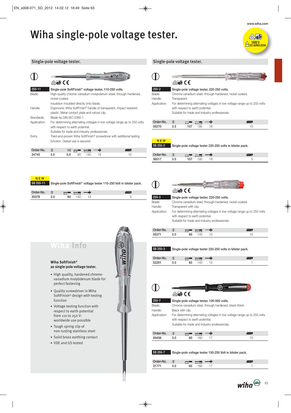 Wiha single-pole voltage tester, Wiha info, Single-pole voltage tester | Wiha Tools Screwdrivers User Manual | Page 56 / 64