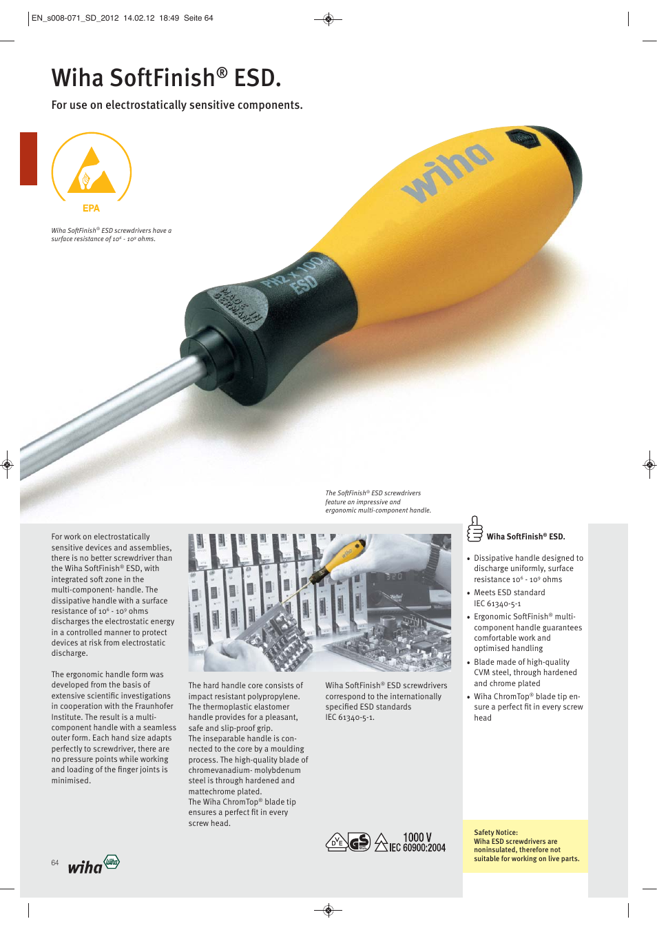 Wiha softfinish, For use on electrostatically sensitive components | Wiha Tools Screwdrivers User Manual | Page 57 / 64