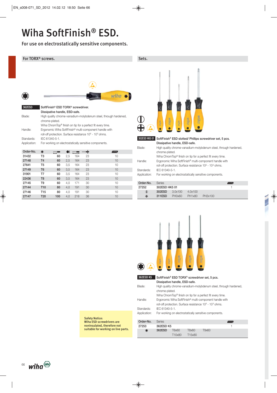 Wiha softfinish, For use on electrostatically sensitive components, For torx | Screws, Sets | Wiha Tools Screwdrivers User Manual | Page 59 / 64