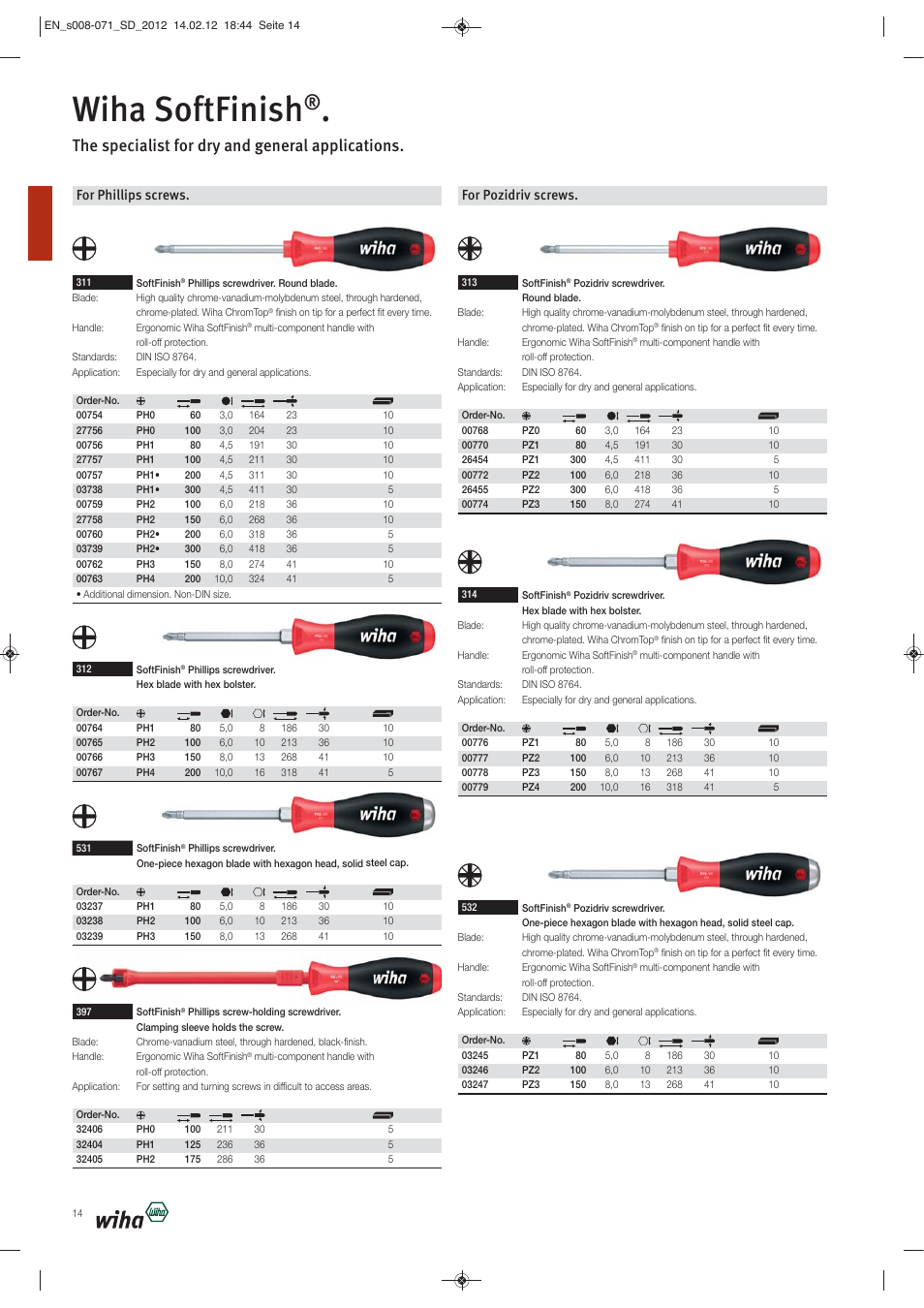 Wiha softfinish, The specialist for dry and general applications, For pozidriv screws | For phillips screws | Wiha Tools Screwdrivers User Manual | Page 7 / 64