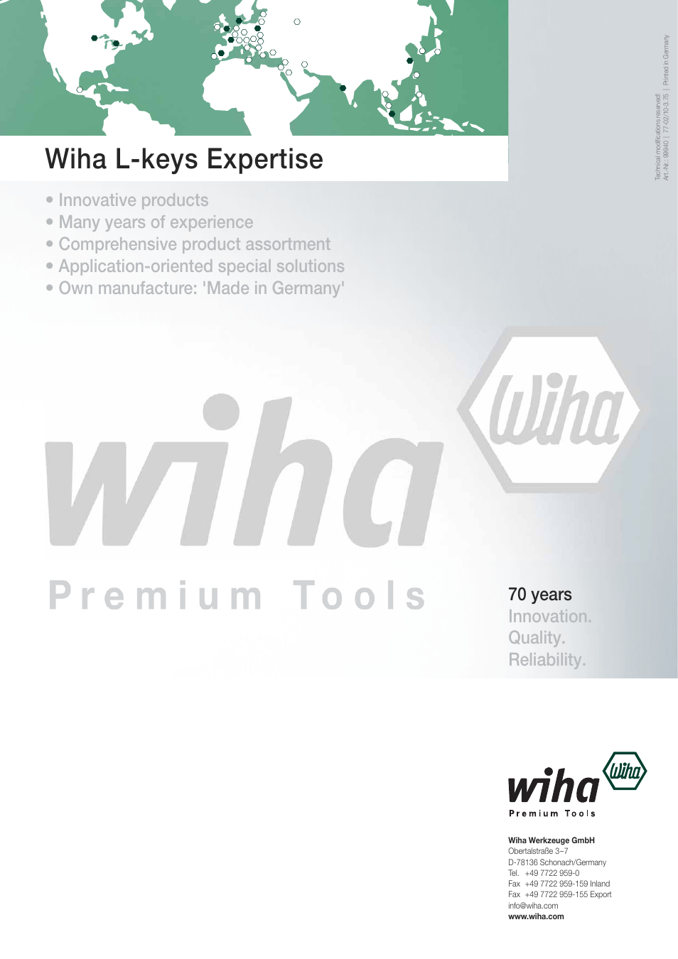 Wiha l-keys expertise, 70 years innovation. quality. reliability | Wiha Tools ErgoStar brochure User Manual | Page 4 / 4