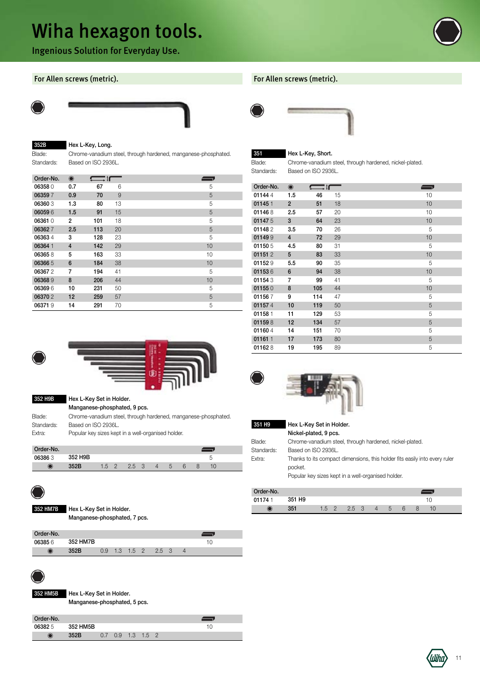 Wiha hexagon tools, Ingenious solution for everyday use, For allen screws (metric) | Wiha Tools Manufacturing Tools brochure User Manual | Page 11 / 60