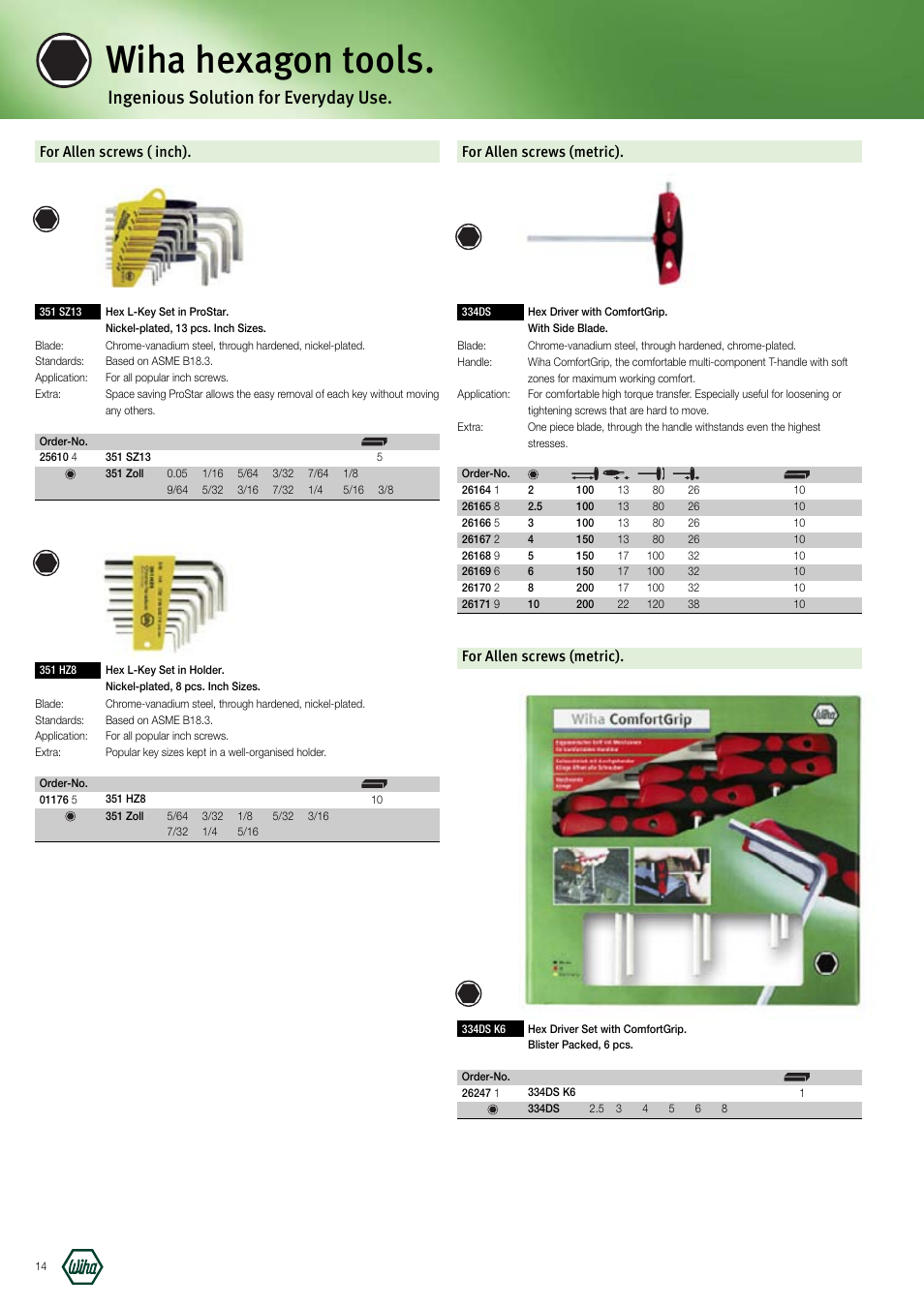 Wiha hexagon tools, Ingenious solution for everyday use, For allen screws (metric) | Wiha Tools Manufacturing Tools brochure User Manual | Page 14 / 60