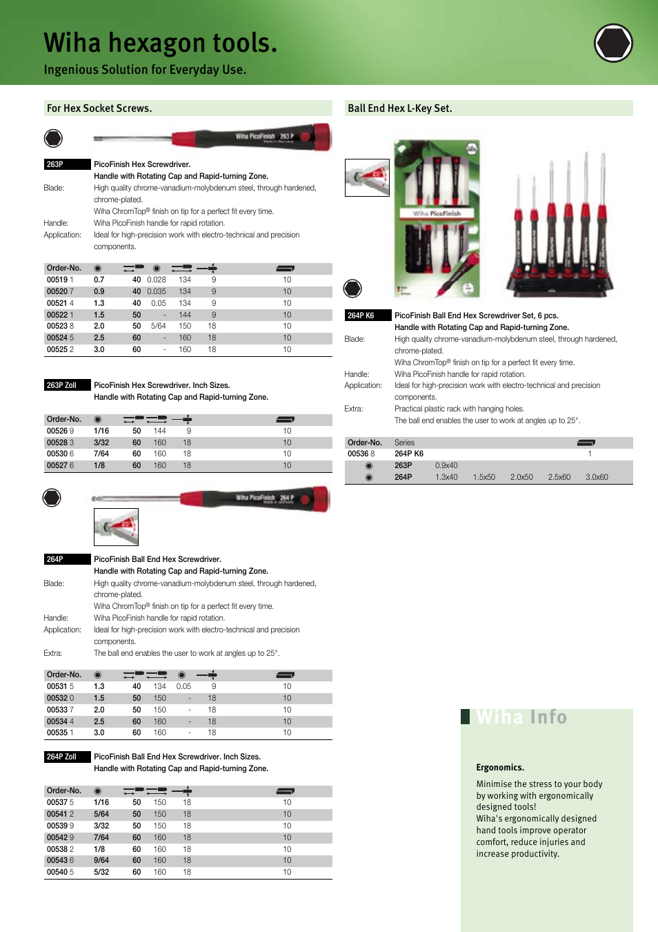 Wiha hexagon tools, Wiha info, Ingenious solution for everyday use | Ball end hex l-key set, For hex socket screws | Wiha Tools Manufacturing Tools brochure User Manual | Page 17 / 60