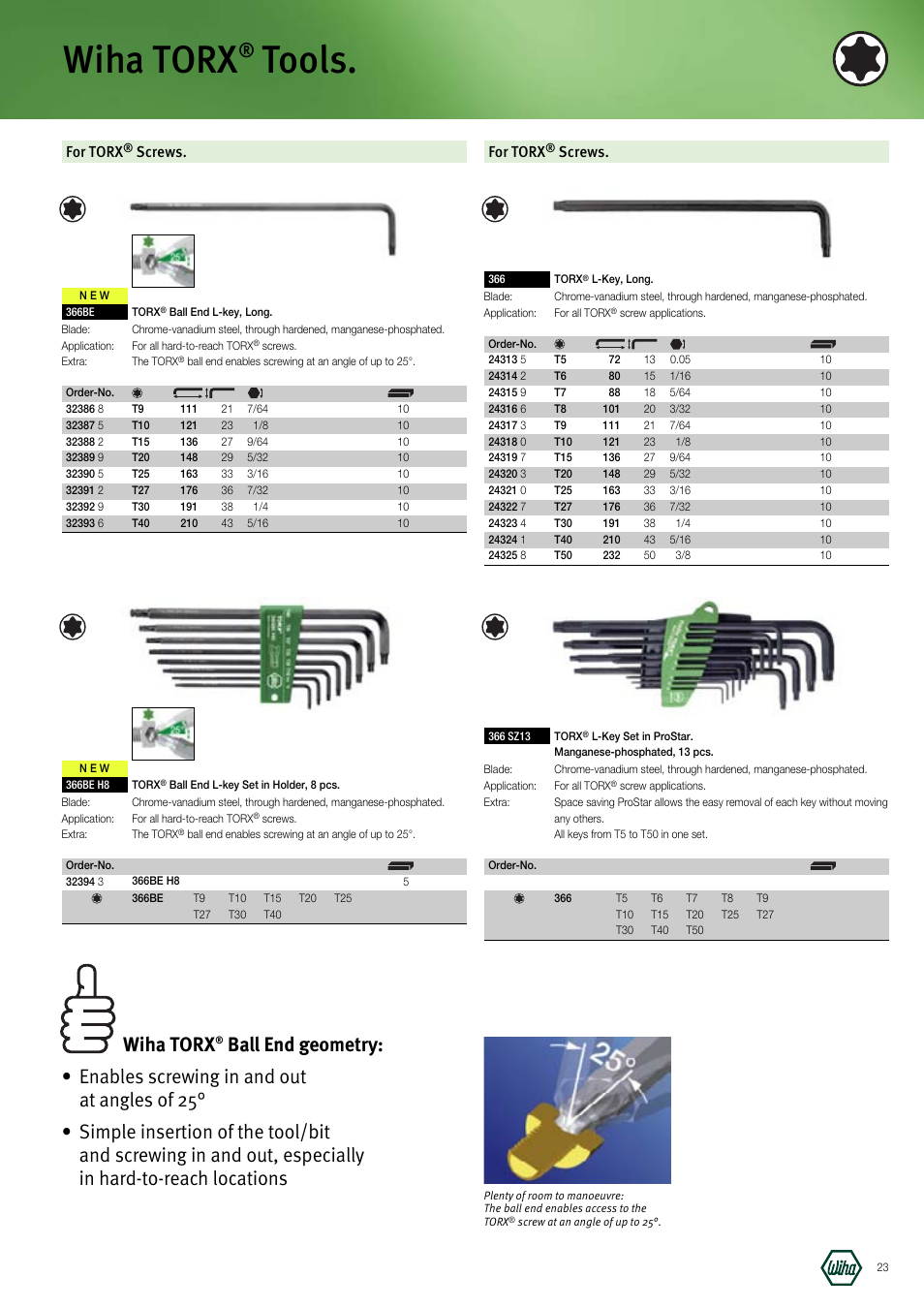 Wiha torx, Tools, For torx | Screws | Wiha Tools Manufacturing Tools brochure User Manual | Page 23 / 60