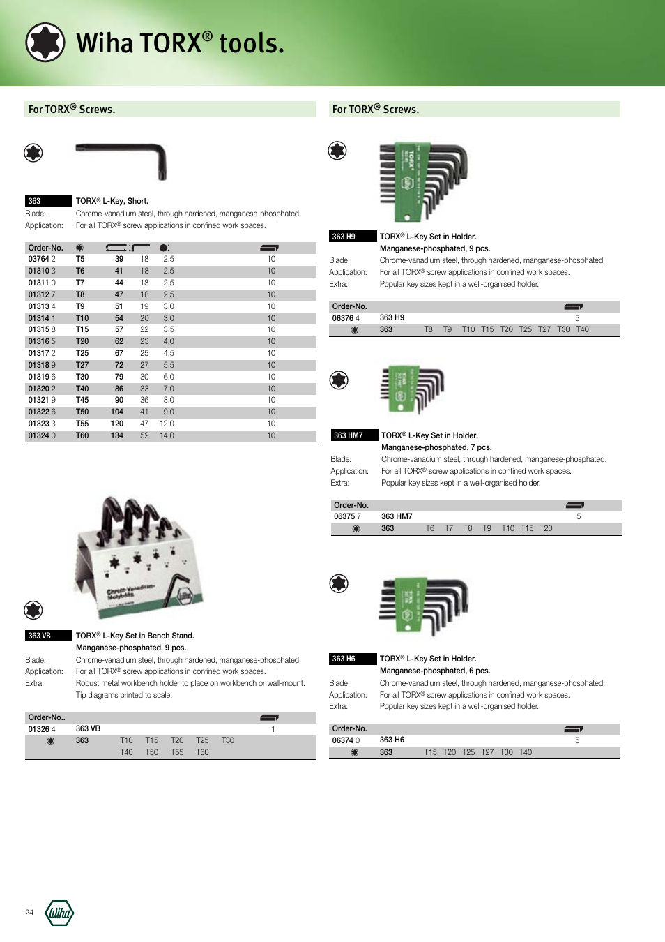 Wiha torx, Tools, For torx | Screws | Wiha Tools Manufacturing Tools brochure User Manual | Page 24 / 60