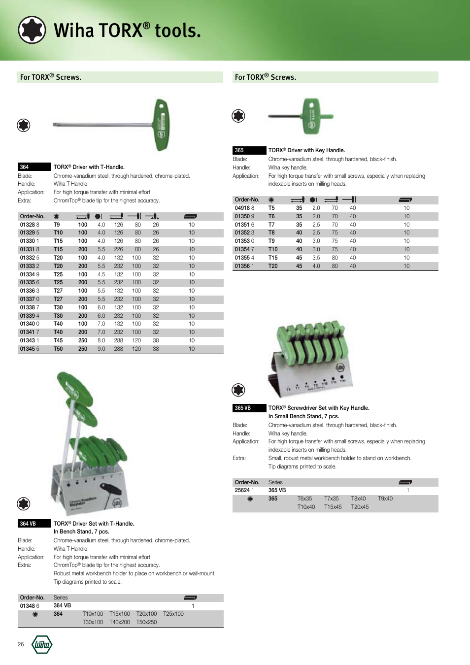 Wiha torx, Tools, For torx | Screws | Wiha Tools Manufacturing Tools brochure User Manual | Page 26 / 60