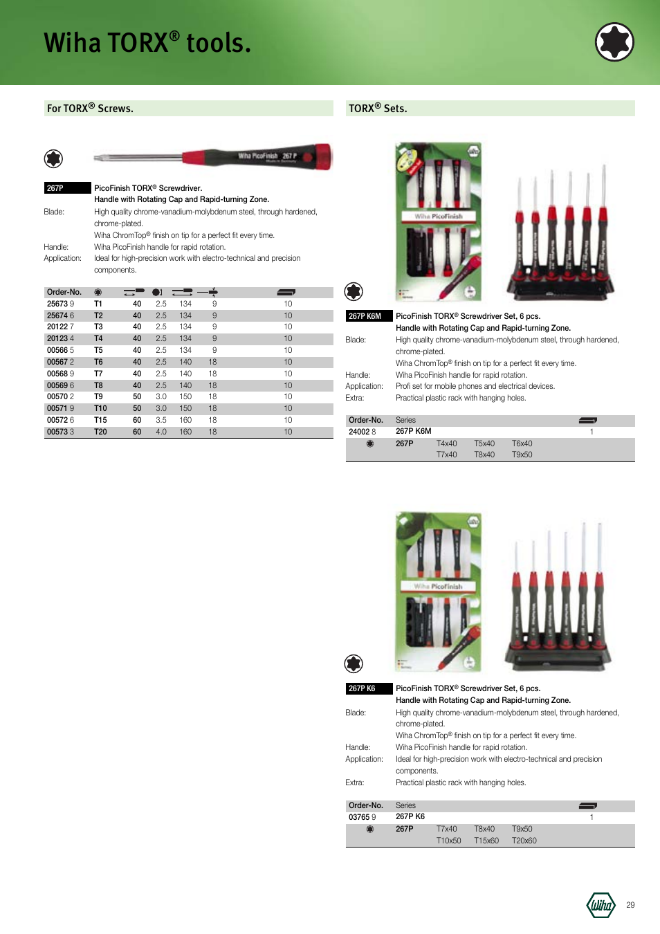 Wiha torx, Tools, For torx | Screws, Torx, Sets | Wiha Tools Manufacturing Tools brochure User Manual | Page 29 / 60