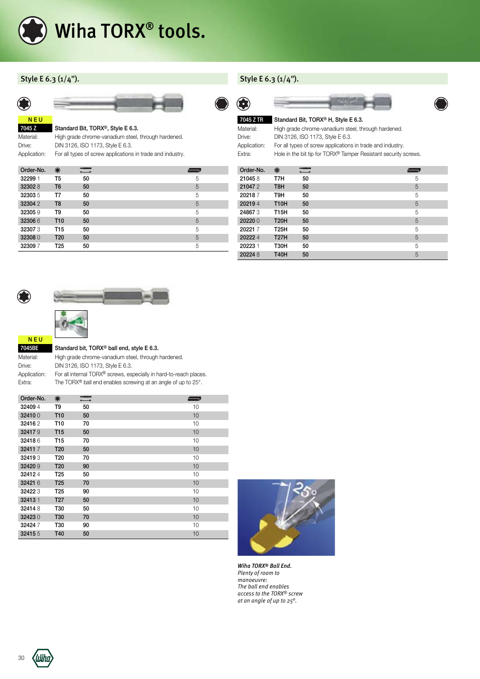 Wiha torx, Tools, Style e 6.3 (1/4") | Wiha Tools Manufacturing Tools brochure User Manual | Page 30 / 60