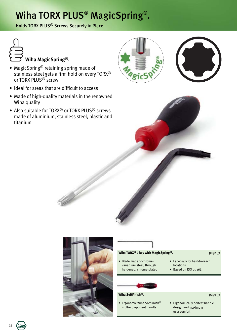 Wiha torx plus, Magicspring | Wiha Tools Manufacturing Tools brochure User Manual | Page 32 / 60