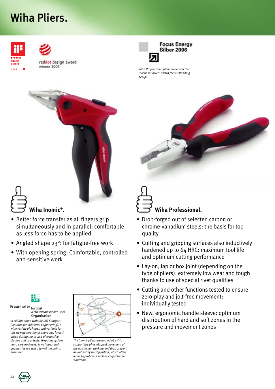 Wiha pliers | Wiha Tools Manufacturing Tools brochure User Manual | Page 44 / 60