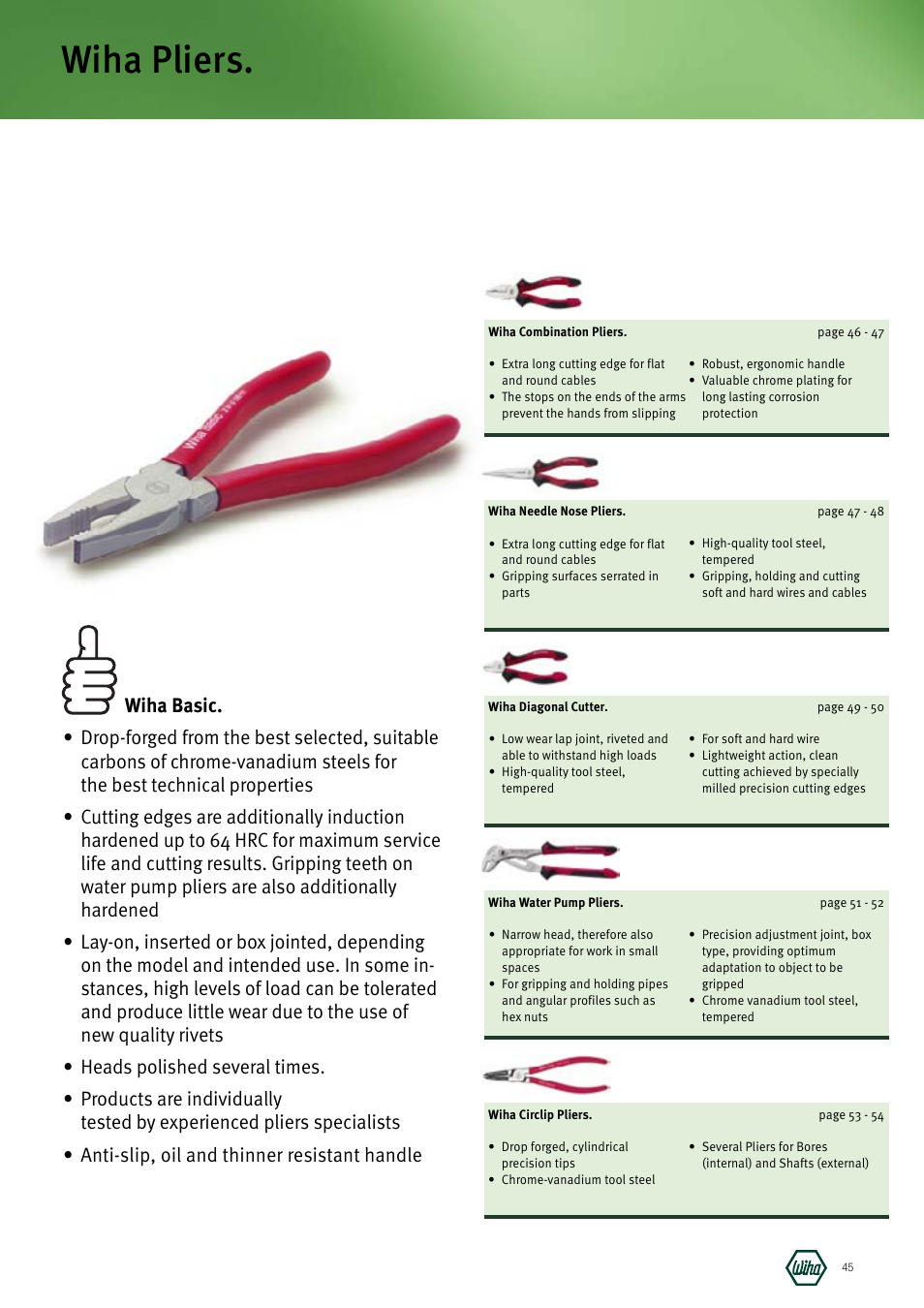 Wiha pliers | Wiha Tools Manufacturing Tools brochure User Manual | Page 45 / 60