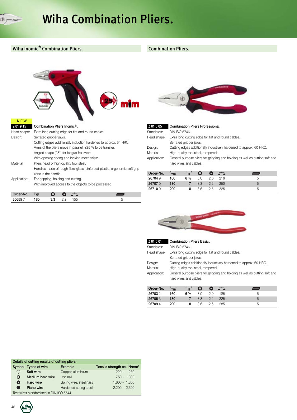 Wiha combination pliers, Wiha inomic, Combination pliers | Wiha Tools Manufacturing Tools brochure User Manual | Page 46 / 60