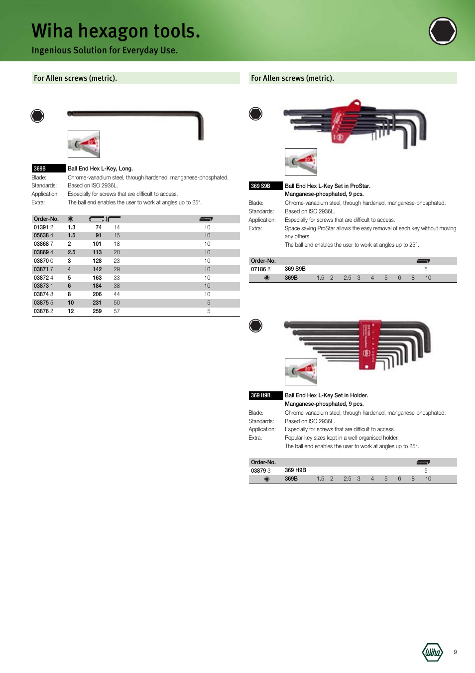 Wiha hexagon tools, Ingenious solution for everyday use, For allen screws (metric) | Wiha Tools Manufacturing Tools brochure User Manual | Page 9 / 60