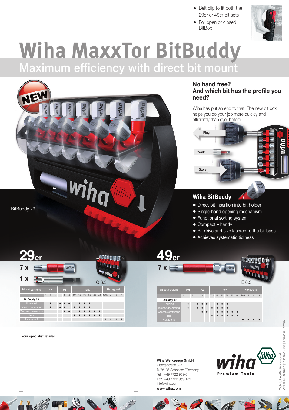 Wiha maxxtor bitbuddy, Maximum efficiency with direct bit mount, 1 x 7 x | Wiha bitbuddy, Belt clip to fit both the 29er or 49er bit sets, For open or closed bitbox, Direct bit insertion into bit holder, Single-hand opening mechanism, Functional sorting system, Compact – handy | Wiha Tools MaxxTor User Manual | Page 2 / 2