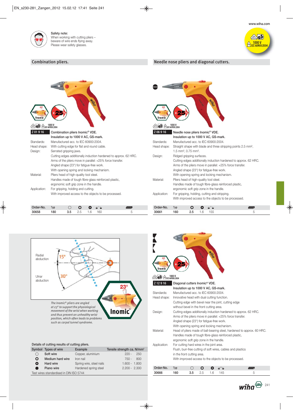 Combination pliers, Needle nose pliers and diagonal cutters | Wiha Tools Pliers User Manual | Page 12 / 52