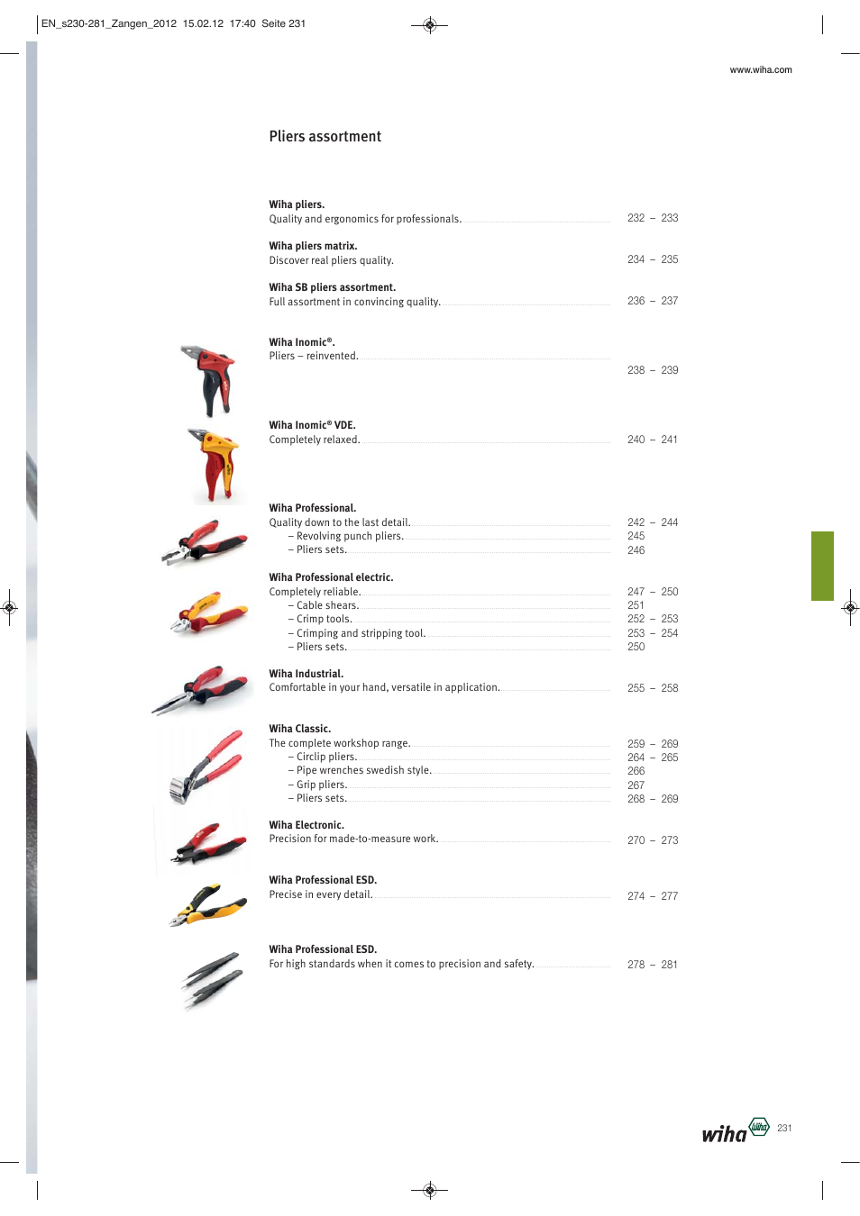 Pliers assortment | Wiha Tools Pliers User Manual | Page 2 / 52